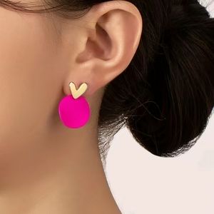 Hot Pink Black Purple Round & Golden Heart Shaped Stud Earrings